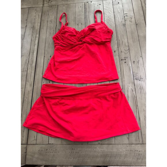 Maillot De Bain Femme Chaps Taille 12 - Noir à Pois Blancs, Top Halter Et Bas Jupe, Occasion Très Bon état